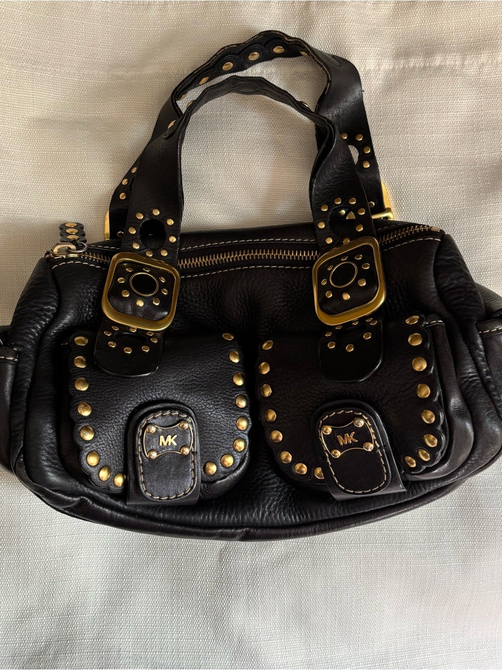 Vintage Michael Kors Black Studded Leather Satchel Bag Y2K